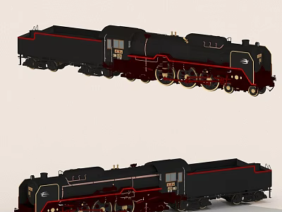 Vintage Black Red Steam Train Model With Gold Accents And Classic Design 3d model