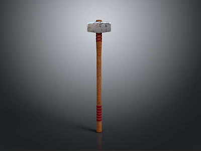 Classic Hammer With Gray Head Wooden Handle And Red Stripes 3d model