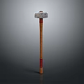 Classic Hammer With Gray Head Wooden Handle And Red Stripes