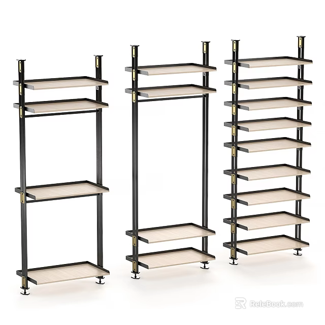 Modern Display Shelves With Black Metal Frame And Beige Tiers For Retail Storage 3d model 