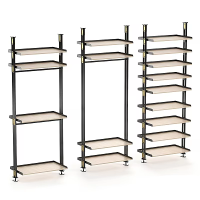 Modern Display Shelves With Black Metal Frame And Beige Tiers For Retail Storage 3d model