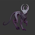 3D Model of Fantasy Creature With White Circular Horns Slender Body Clawed Limbs And Black Patterns