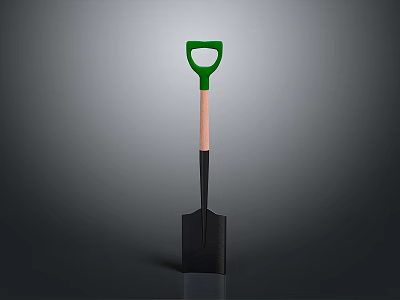Durable Garden Shovel With Green Handle Wooden Shaft And Black Blade 3d model