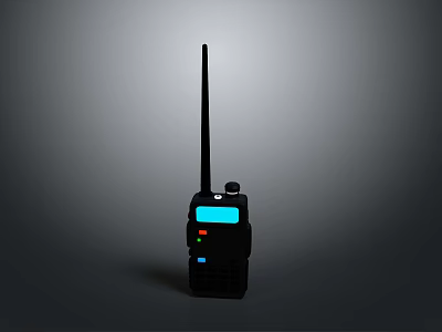 Black Walkie Talkie With Long Antenna Blue Screen And Colored Buttons 3d model