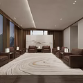 Modern Reception Room Interior Design With Large Windows Mountain View Brown Sofas And Marble Carpet 3d model