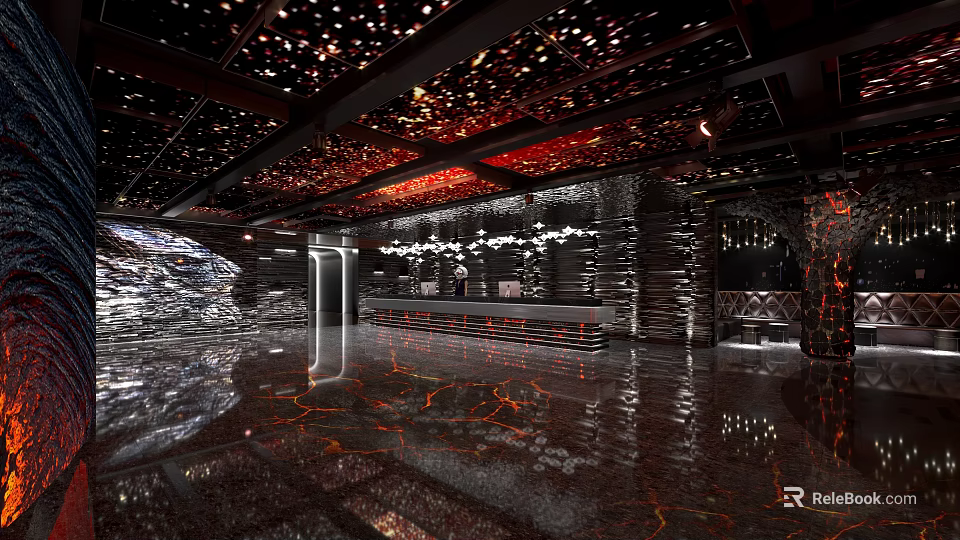 Luxurious Modern Club Interior With Stylish Lighting Bar And Reflective Floor 3d model 