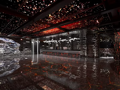 Luxurious Modern Club Interior With Stylish Lighting Bar And Reflective Floor 3d model