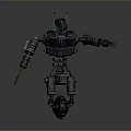 Blue And Brown Mechanical Robot Creature With Antenna Arms And Wheel Base