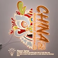 Chinese Traditional Neon Lighting Combination with Lion Head CHINA and Fu Character Design