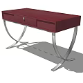 Burgundy Modern Desk With Wooden Top Drawer And Silver Metal Legs