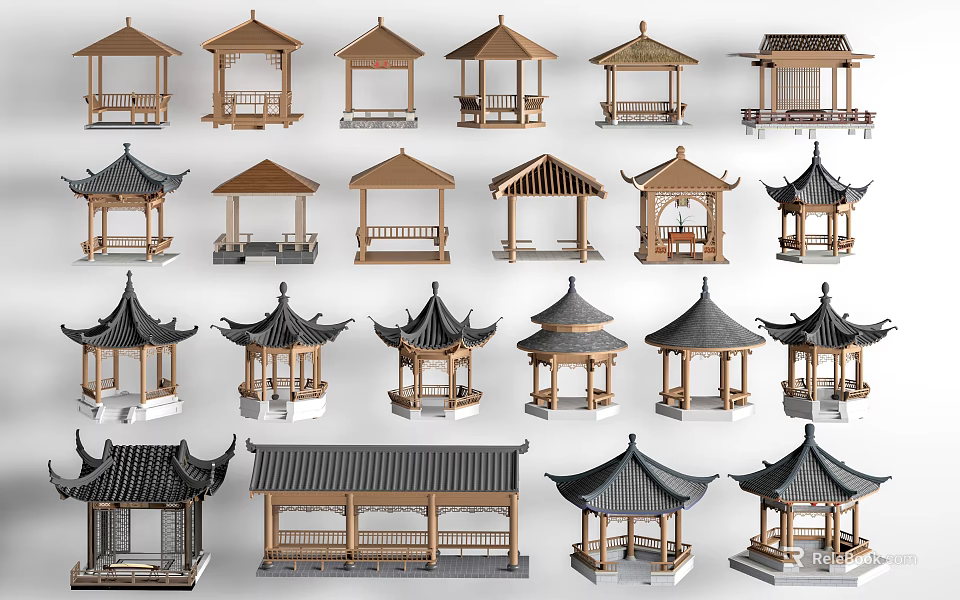 Traditional Chinese Style Pavilions And Gazebos Collection In Various Designs 3d model 