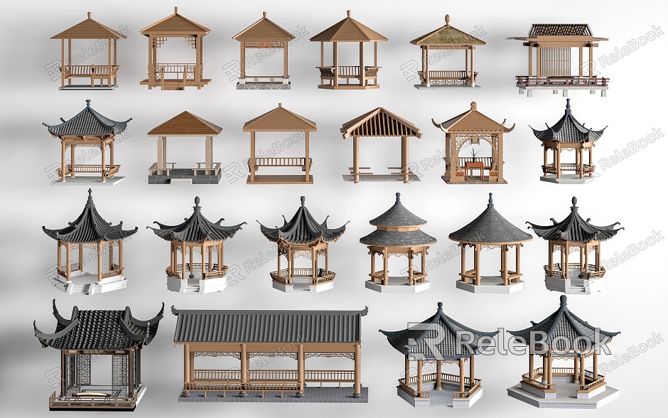 Chinese-style landscape gallery pavilion Chinese-style promenade pavilion model