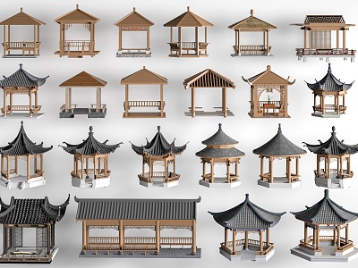 Chinese-style landscape gallery pavilion Chinese-style promenade pavilion model