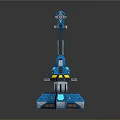 Cartoon Sci Fi Mechanical Tower with Blue Hexagonal Base and Multi Layered Structure