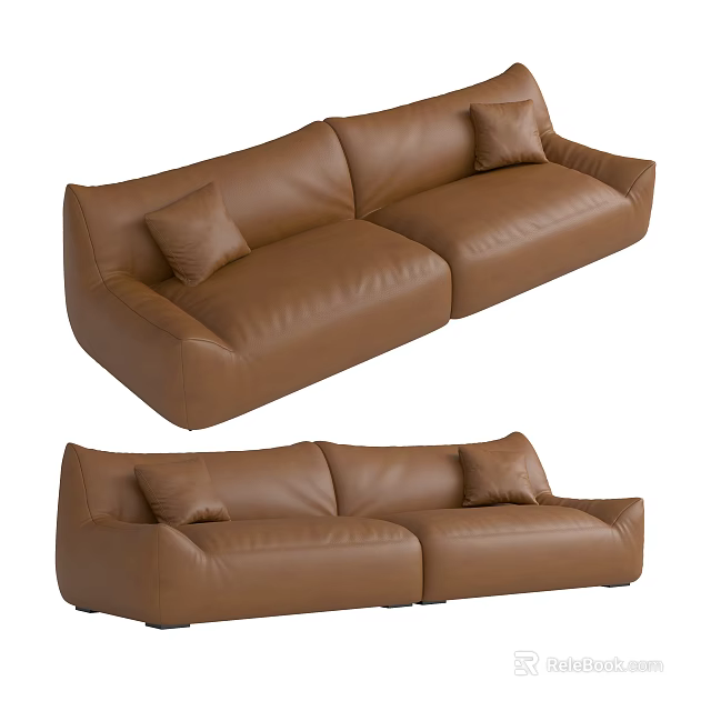 Modern Brown Leather Multi Seater Sofa With Comfortable Cushions And Sleek Design 3d model