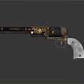 Vintage Engraved Revolver With Gold Accents And White Grips Isolated On Dark Background