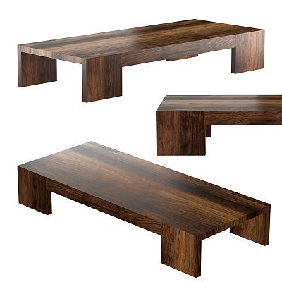 Modern Wooden Dining Table With Natural Wood Grain And Square Legs 3d model