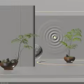 Modern Interior With Soft Lighting And Green Leaf Potted Plants In Brown Ceramic Pots