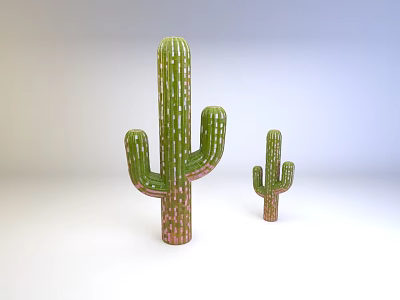 Green Cactus Decorative Ornament Set with Large and Small Sizes and White Spots 3d model