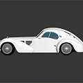 White Vintage Classic Car With Streamlined Body Blue Windows And Chrome Details