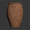 Decorative Reddish Brown Clay Vase With Wavy Patterns And Handles