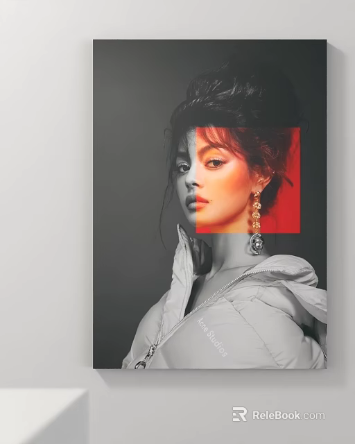 Modern Portrait Painting of Woman with Braided Hair and Dangling Earrings in White Jacket 3d model 