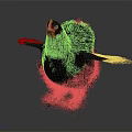 Black Chicken Spreads Wings With Red Comb And Fluffy Feathers In Gray Gradient Background