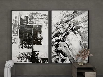 Abstract Paintings Black And White Wall Decor Two Panel Artwork In Modern Room 3d model