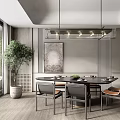 Modern Restaurant Interior With Round Dining Table Chairs Pendant Lights And Green Plant