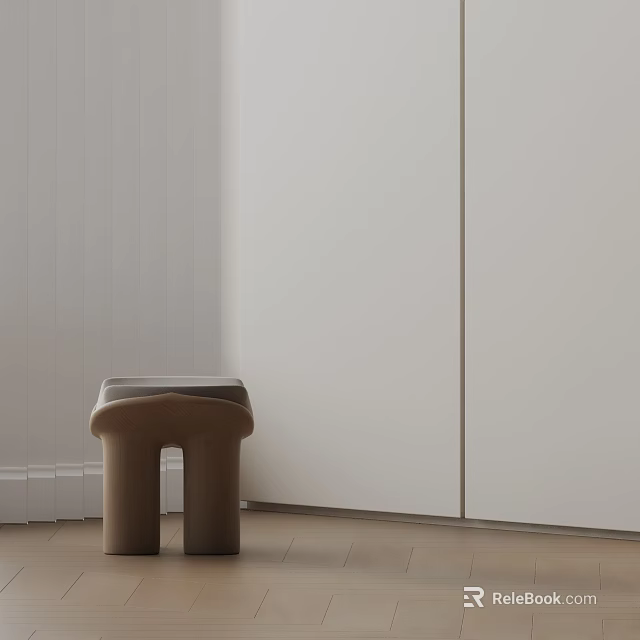 Modern Wooden Side Table With Sleek Lines Against White Walls And Wooden Floor 3d model 