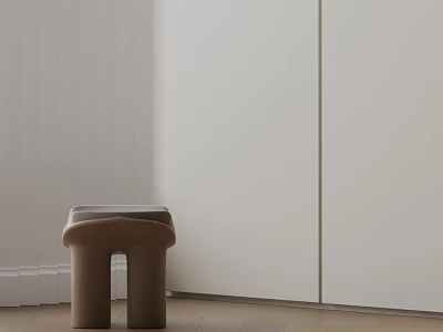 Modern Wooden Side Table With Sleek Lines Against White Walls And Wooden Floor 3d model