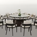 Modern Round Dining Table Set With Upholstered Chairs Tableware And Center Plant 3d model