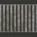 Vintage Rusty Metal Radiator With Vertical Bars And Dark Surface Reflection