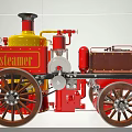 Red And Yellow Steam Powered Functional Vehicle With Large Wheels And Mechanical Components 3d model
