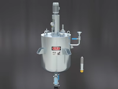 Stainless Steel Industrial Mixing Reactor With Agitator Motor And Pipes Valves 3d model