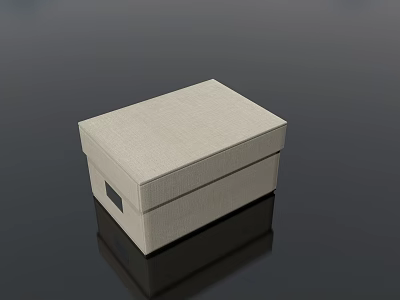 Beige Textured Fabric Box With Lid On Smooth Black Surface With Reflection 3d model