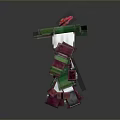 Pixel Art Armored Man Wearing Green Helmet And Red Armor Against Gray Background