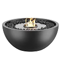 Modern Round and Square Fireplace Designs with Concrete Black Metal Bases Glass Screens and Flames