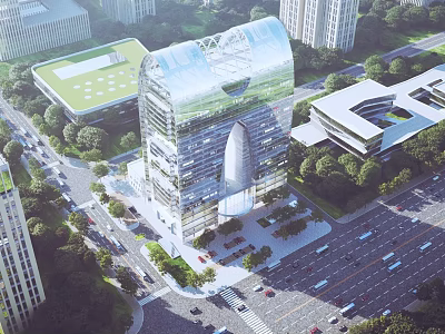 Bird's Eye View Urban Planning With Modern High Rise Buildings Green Spaces And Road Layout 3d model