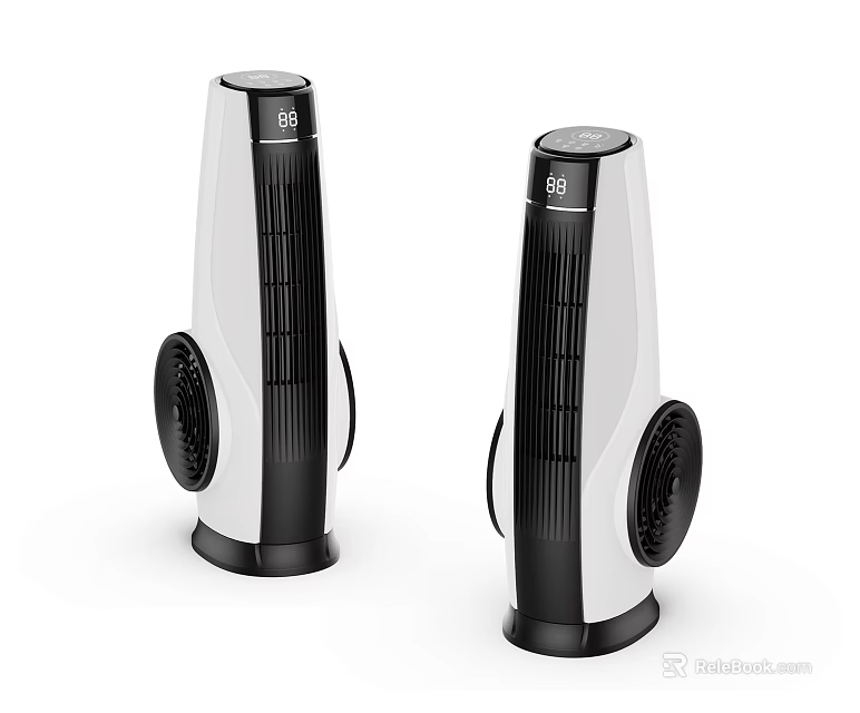 Modern Tower Air Conditioner Fan with Black and White Design and Dual Units 3d model 