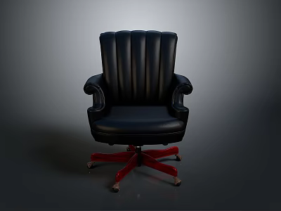 Black Leather Office Chair with Tufted Backrest Armrests and Red Wheeled Base 3d model