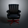 Black Leather Office Chair with Tufted Backrest Armrests and Red Wheeled Base