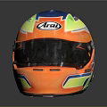 Vibrant Orange Racing Helmet With Blue Green Yellow Stripes 4Uai Logo And Transparent Visor Design