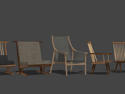 Leisure Chairs With Various Designs Wooden Frames And Fabric Seats In Modern Style 3d model
