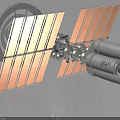 Detailed Orbital Spacecraft Structure With Circular Module And Solar Panels Array