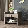 Wooden Nightstand with Potted Plant Photo Frame and Books on Lower Shelf
