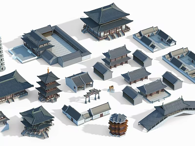 Ancient Chinese Architecture Models Featuring Traditional Pagodas Courtyards And Classic Roofs 3d model