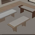 Modern Benches With Wooden Frames And Light Colored Cushions In Indoor Space On Carpet