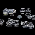 Futuristic Military Mechanical Vehicle Models With Turrets Tracks And Armor