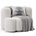 Soft Fabric Accent Chair with Striped Pillow Gray Blanket and Ottoman